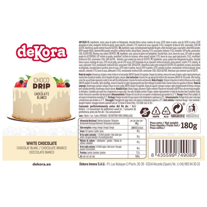 CHOCO DRIP CHOCOLATE BLANCO 180G