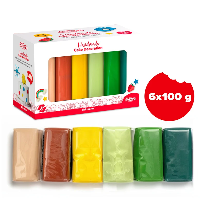 PACK FONDANT 6 COLORES LA JUNGLA 600G