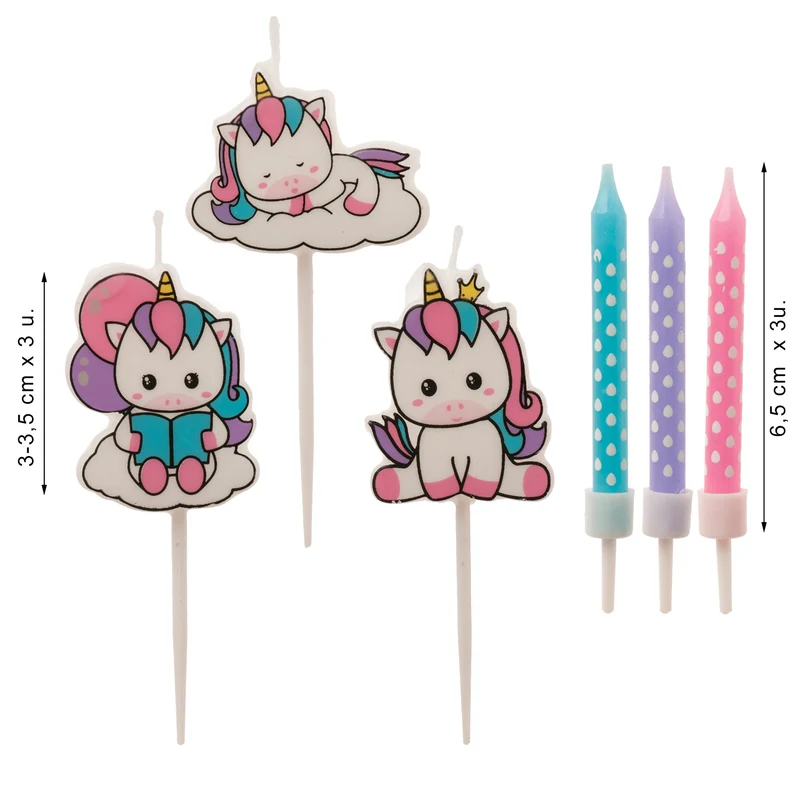 MIX VELAS CUMPLEAÑOS UNICORNIO 2D-PALILLO