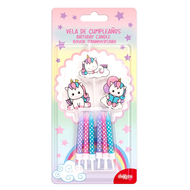 MIX VELAS CUMPLEAÑOS UNICORNIO 2D-PALILLO