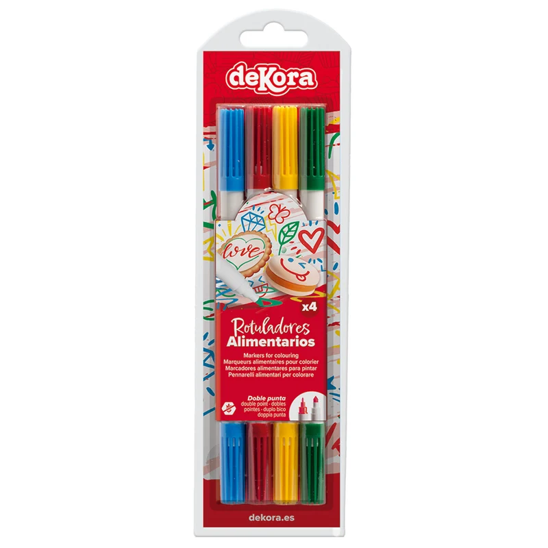 12 BLISTERS 4 ROTULADORES COLOR TINTA COMESTIBLE DOBLE PUNTA