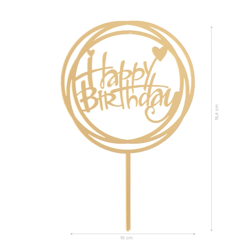 CAKE TOPPER HAPPY BIRTHDAY DORADO 15.4X10CM