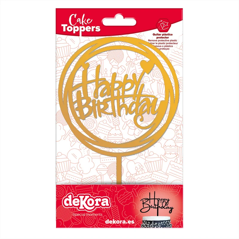 CAKE TOPPER HAPPY BIRTHDAY DORADO 15.4X10CM