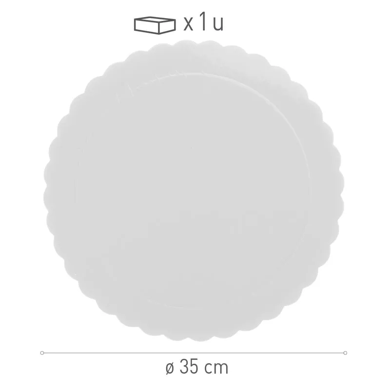PLATO REDONDO PARA TARTA ONDULADO BLANCO 3 MM 35CM