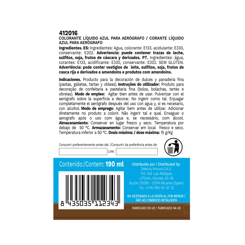 COLORANTE LIQUIDO HIDROSOLUBLE AZUL 190ML