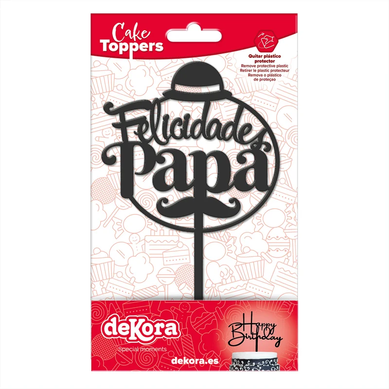 CAKE TOPPER FELICIDADES PAPA NEGRO 15,6X10CM