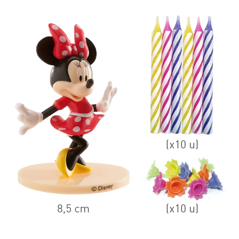 KIT PVC RETAIL MINNIE MOUSE CON 10 VELAS PARA DECORAR TARTAS