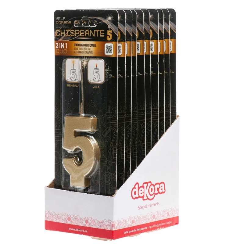 VELAS CHISPEANTES DE CUMPLEAÑOS ORO Nº5