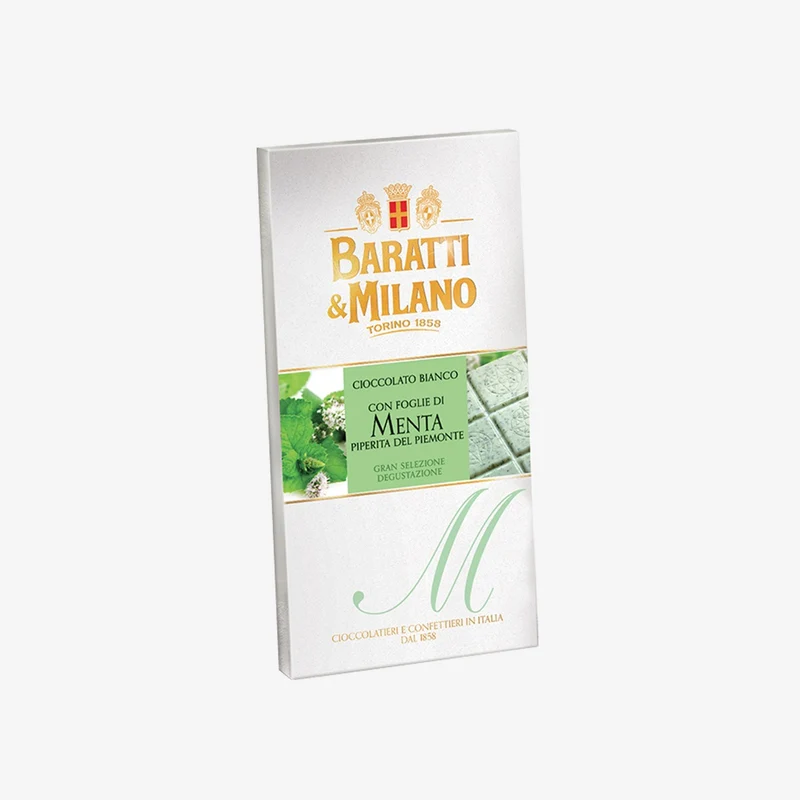 Tavoletta cioccolato bianco e foglie menta piperita Piemonte