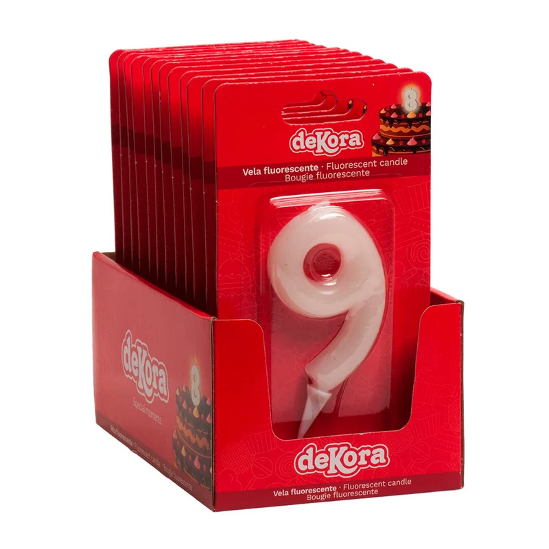 DISPLAY 12 VELAS Nº9 FLUORESCENTE 6CM