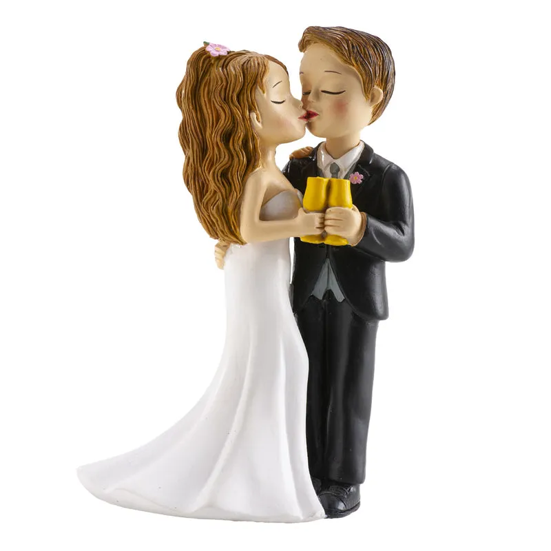 PAREJA DE BODA CON COPA Y BESO 16CM