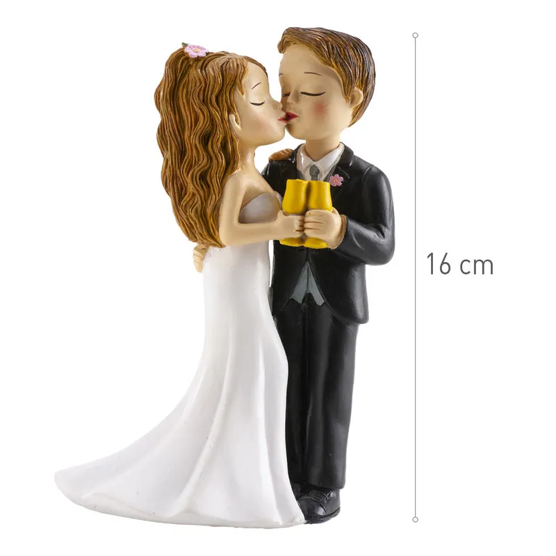 PAREJA DE BODA CON COPA Y BESO 16CM