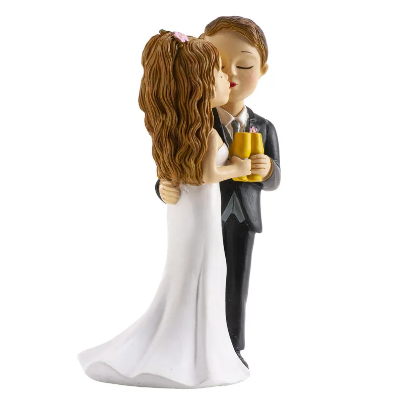 PAREJA DE BODA CON COPA Y BESO 16CM