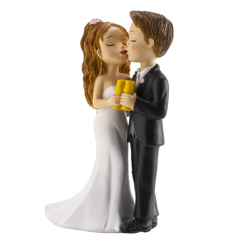 PAREJA DE BODA CON COPA Y BESO 16CM
