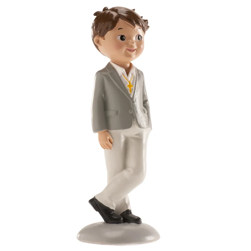 FIGURA TARTA COMUNIÓN NIÑO TRAJE GRIS NICO 15 CM