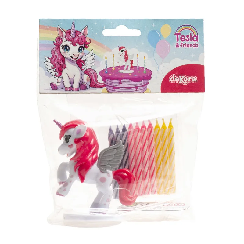 KIT PVC RETAIL UNICORNIO CON 10 VELAS PARA DECORAR TARTAS