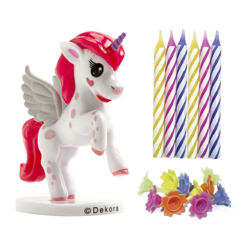KIT PVC RETAIL UNICORNIO CON 10 VELAS PARA DECORAR TARTAS