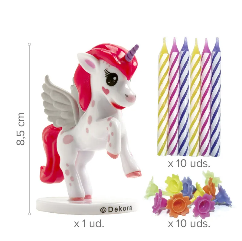 KIT PVC RETAIL UNICORNIO CON 10 VELAS PARA DECORAR TARTAS