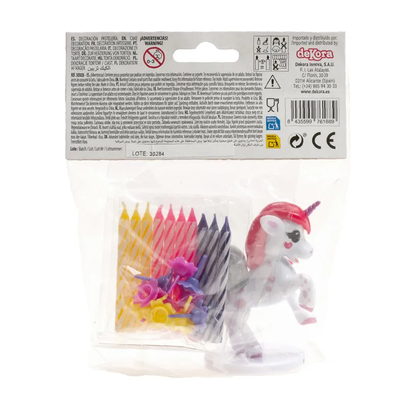 KIT PVC RETAIL UNICORNIO CON 10 VELAS PARA DECORAR TARTAS