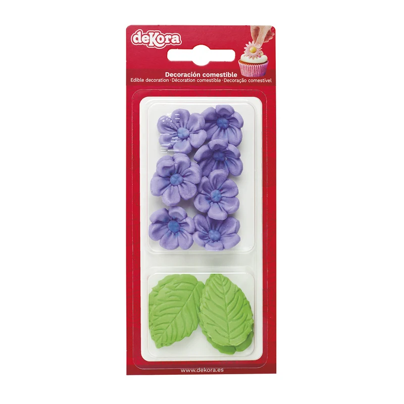 BLÍSTER AZÚCAR 8 FLORES VIOLETAS Y 5 HOJAS VERDES