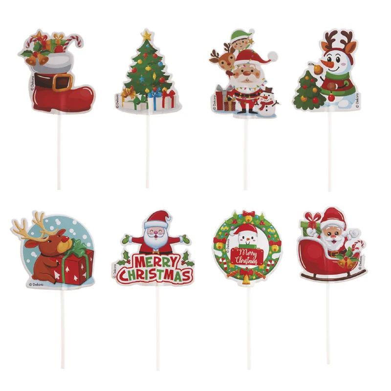 CAKE TOPPERS DE PAPEL DE NAVIDAD 8 DISEÑOS 9X6CM