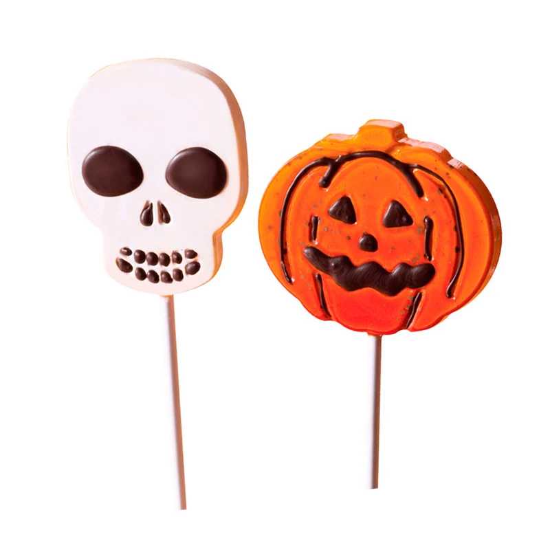 KIT 2 MOLDES PLASTICO PIRULETAS CHOCOLATE HALLOWEEN 8 PIEZAS