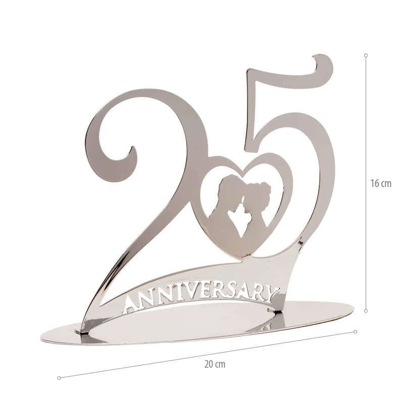 TOPPER PARA TARTAS 25 ANIVERSARIO METAL PLATA 20X16 CM