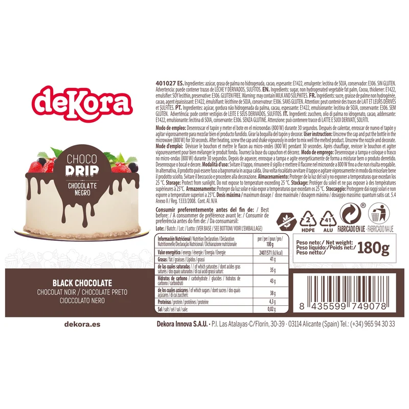 CHOCO DRIP CHOCOLATE NEGRO 180G