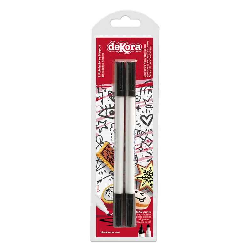 12 BLISTERS 2 ROTULADORES TINTA COMESTIBLE NEGRO DOBLE PUNTA