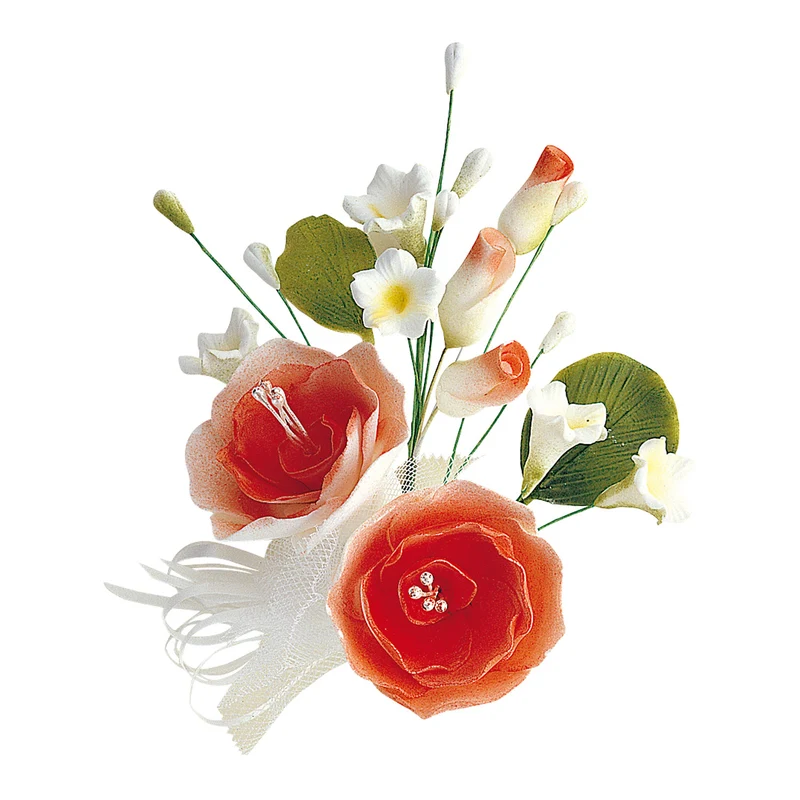 RAMOS DE FLORES PASTILLAJE SURTIDO BLANCO Y ROJO 13CM