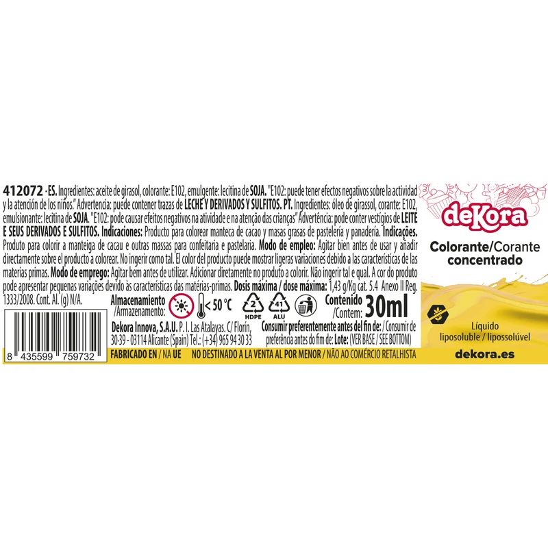 COLORANTE LIQUIDO LIPOSOLUBLE CONCENTRADO AMARILLO 30ML