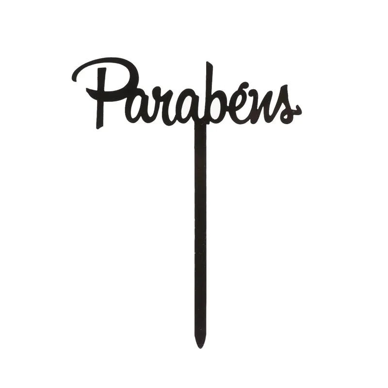 CAKE TOPPER PARABENS NEGRO 11X14CM