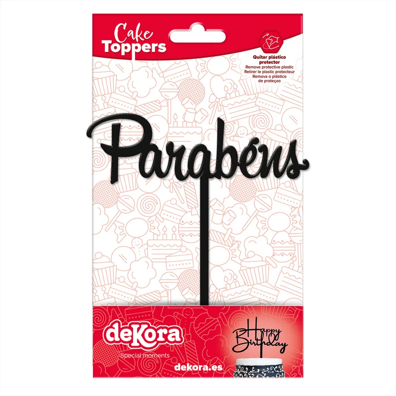 CAKE TOPPER PARABENS NEGRO 11X14CM