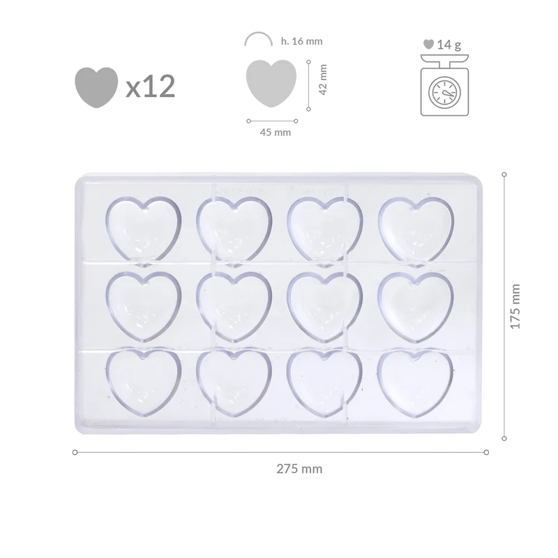MOLDE POLICARBONATO CORAZÓN 45X42H16MM | 12 PIEZAS