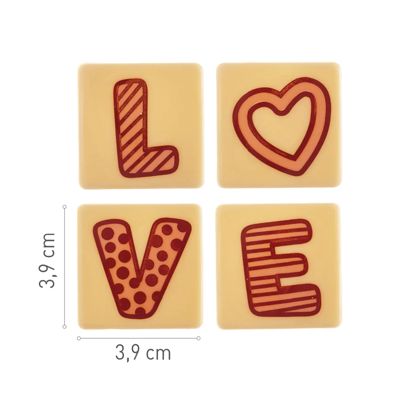 SURTIDO PLACA CUADRADA CHOCO BLANCO LOVE 39X39MM