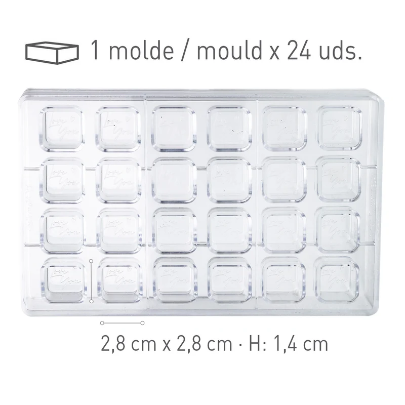 MOLDE POLICARBONATO BOMBONES LOVE YOU 275x175 x 26MM 24 UDS