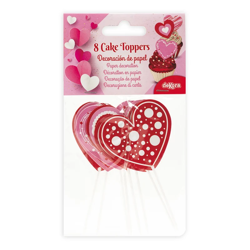 CAKE TOPPER PAPEL CORAZONES 8 MODELOS 8 UNIDADES