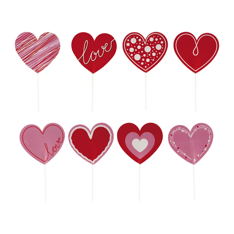 CAKE TOPPER PAPEL CORAZONES 8 MODELOS 8 UNIDADES