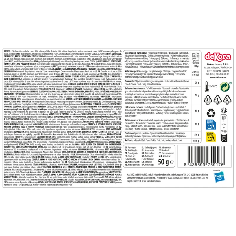 CALENDARIO CHOCOLATE PEPPA PIG TRINEO 50GR