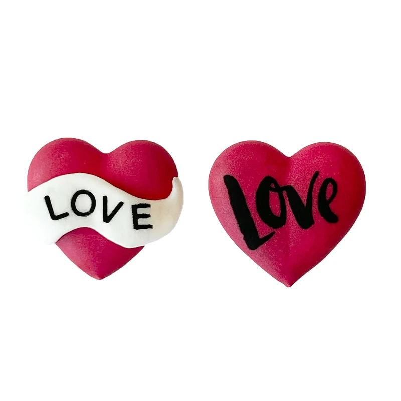 DECORACION AZUCAR 2D CORAZONES LOVE TATTOO 26X24MM