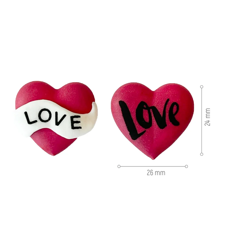 DECORACION AZUCAR 2D CORAZONES LOVE TATTOO 26X24MM