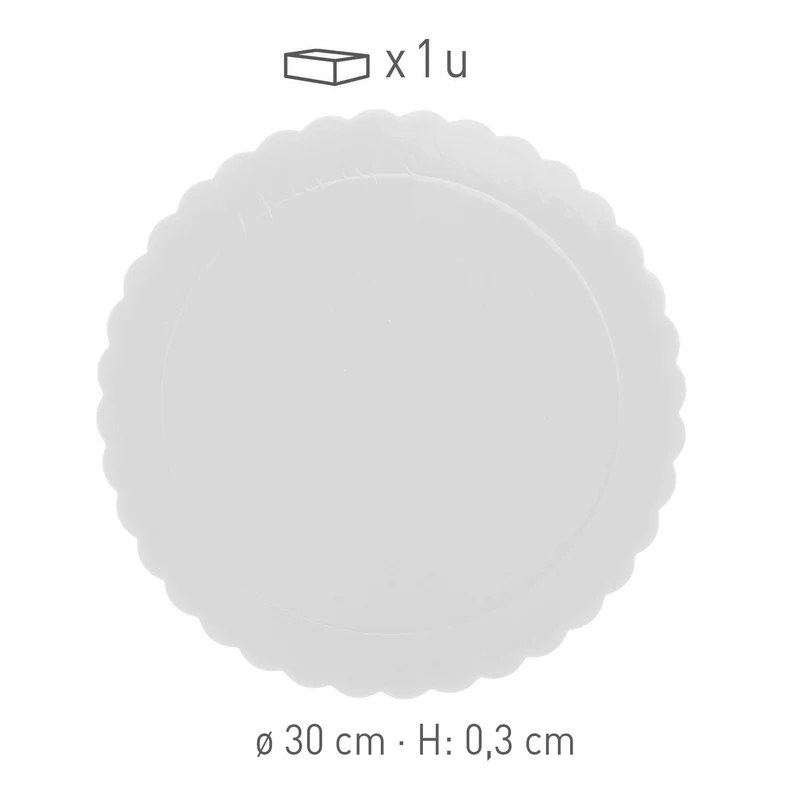 PLATO REDONDO PARA TARTA ONDULADO BLANCO 3 MM 30CM