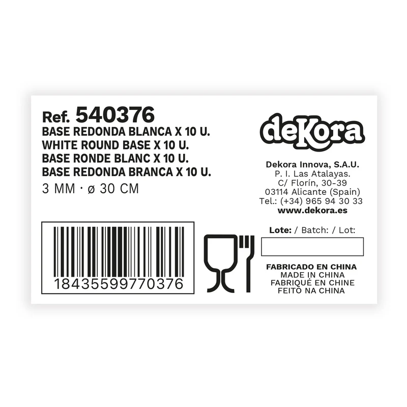 PLATO REDONDO PARA TARTA ONDULADO BLANCO 3 MM 30CM
