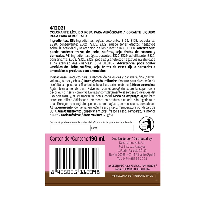 COLORANTE LIQUIDO HIDROSOLUBLE ROSA 190ML