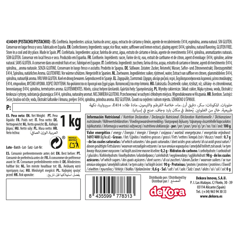 DEKOCRUNCHIES SABOR PISTACHO 1KG