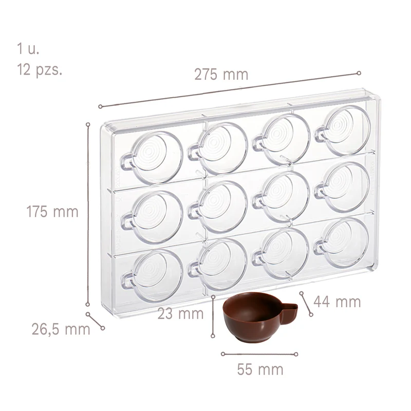 MOLDE POLICARBONATO TAZA CAFÉ 3D 275 X 175 X 26,5 MM –12 PZS