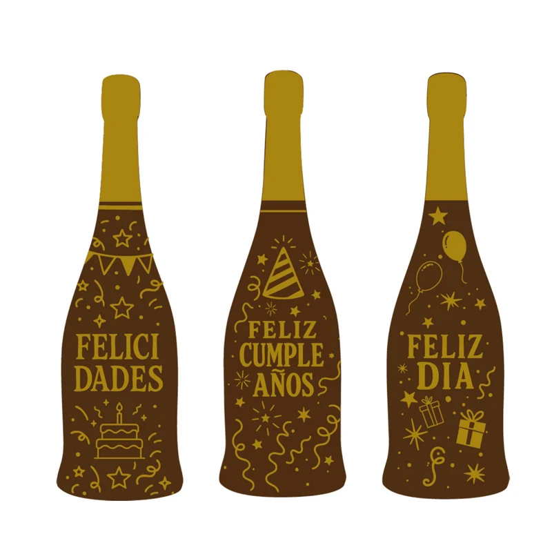 LETRERO CHOCO NEGRO BOTELLA FELIZ CUMPLEAÑOS 3 MOD 48UDS