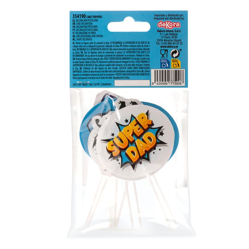 CAKE TOPPER PAPEL SUPERDAD 4 MODELOS 8 UNIDADES