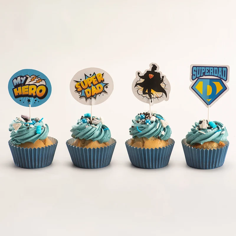 CAKE TOPPER PAPEL SUPERDAD 4 MODELOS 8 UNIDADES