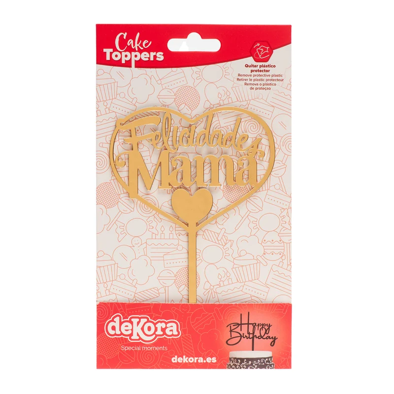 CAKE TOPPER FELICIDADES MAMA ORO 14,3X10CM